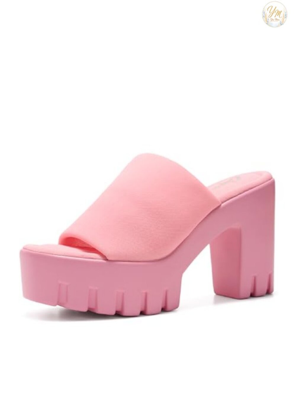 4.5" Chunky Block Heel Platform Sandals Slip On Open Toe Breathable Fabric